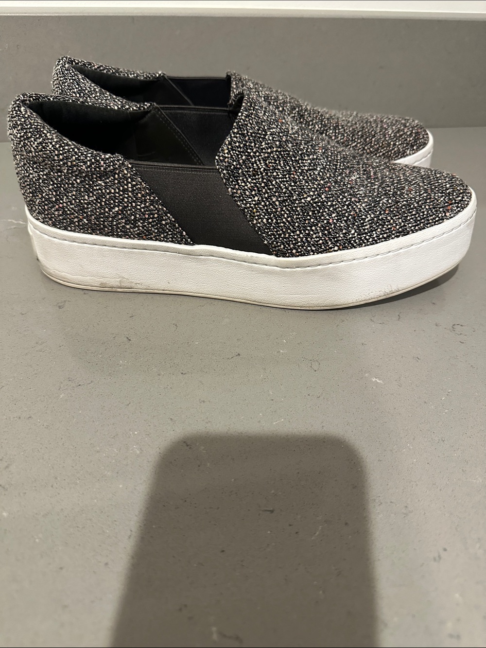 Vince Slip-On Platform Sneakers in Black Tweed